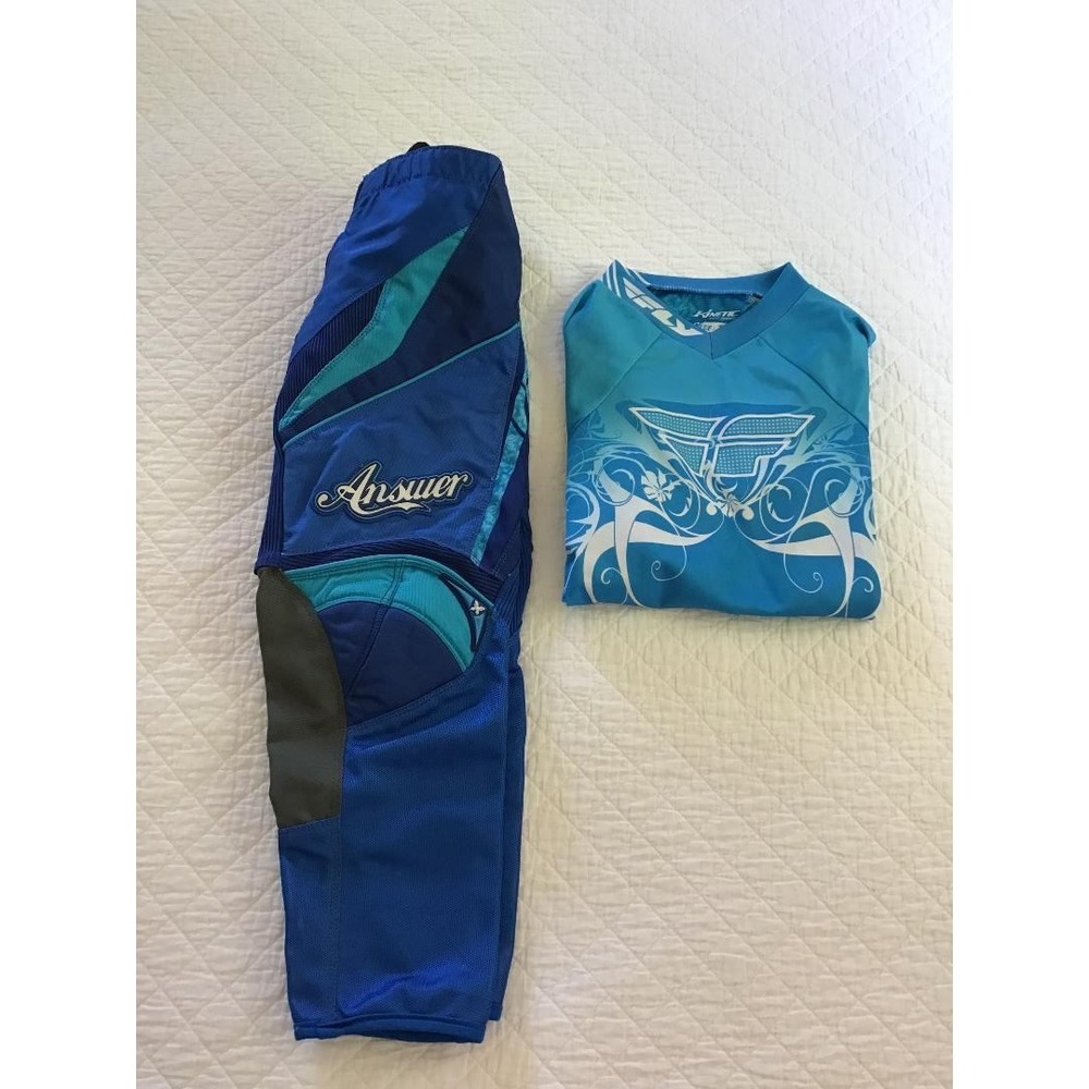 Fly Racing Kinetic Jersey Youth L & Answer MX Pants Size 26 Youth Girls Blue Set